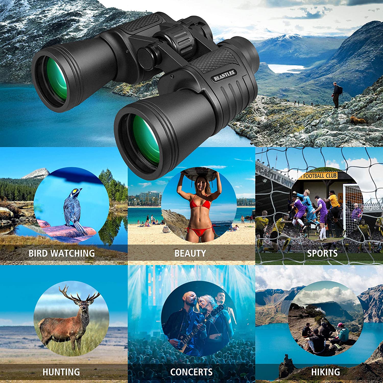 20x50 High Power Binoculars for Adults with Low Light Night Vision, Compact Waterproof Binoculars for Bird Watching Hunting Travel Football Games Stargazing with Carrying Case and Strap